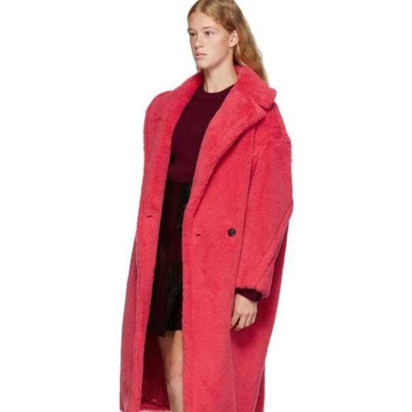 MAX MARA Teddy Bear Icon Coral Red Tedgirl Faux Fur Coat Size S - Picture 4 of 14